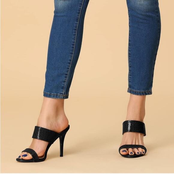 Allegra K NWT High Heels Black Faux Croc Patent Leather Size 9.5 - Picture 2 of 12